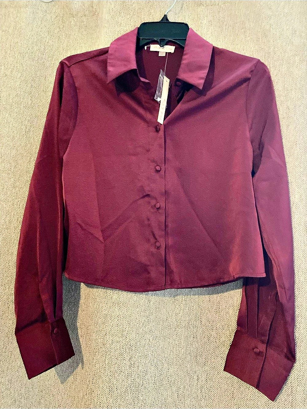 Blush & Day Button Down Shirt in Burgundy Size S NWT